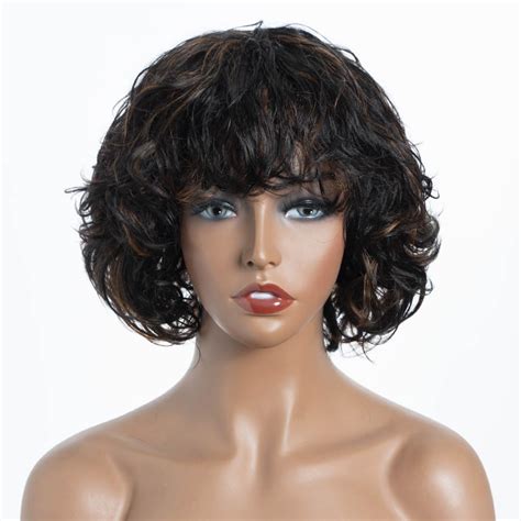 Joedir Hair Short Curly Wave Bob Wig With Bangs Human Hair