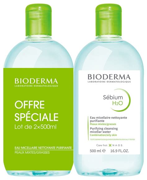 Bioderma Sébium H2o Eau Micellaire Nettoyante Purifiante Lot De 2 X 500 Ml