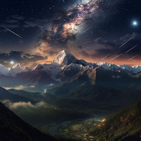 Premium AI Image | a night sky with a mountain and a star in the sky