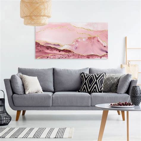 Abstrakte Berge Rosa Mit Goldene Linien Leinwandbild Im Querformat 2 1