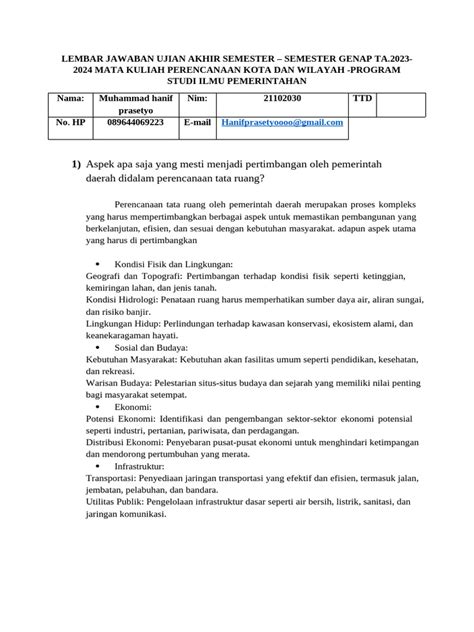 Uas Perencanaan Wilayah Dan Tata Ruang Pdf