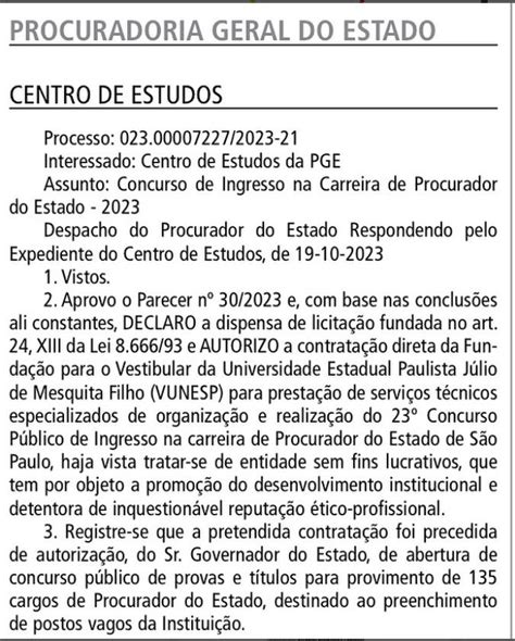 Concurso PGE SP Procurador Tem Banca Definida Veja