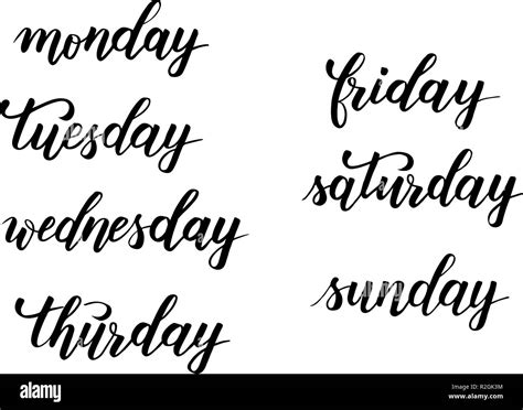 Days Of The Week Brush Calligraphy Stock Vector Image Art Alamy