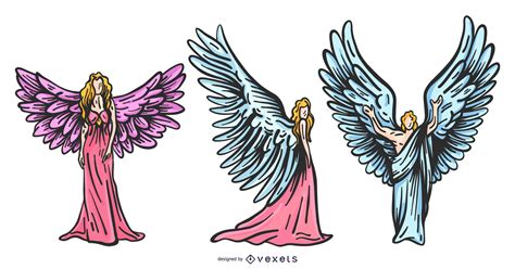 Colorful Angels Set Vector Download