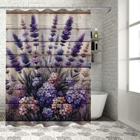 Lzatpd Purple Lavender Shower Curtain Retro Themed Purple Flowers On