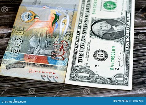 American Usa Dollar Cash Money Banknote Of One Dollar Bill And Kuwait