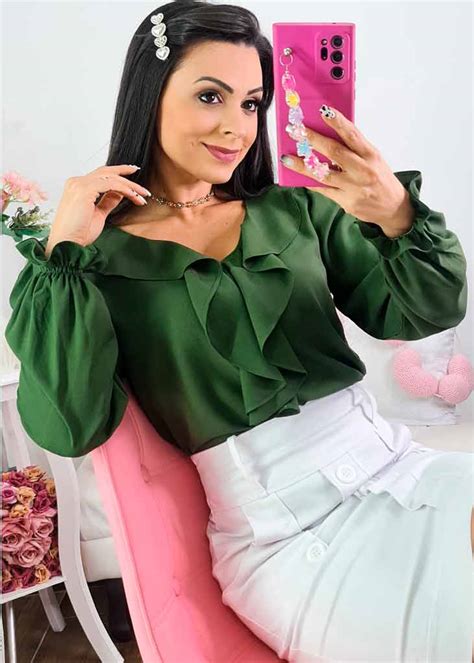 Blusa Social Manga Longa Verde Militar Amanda Bella Atelier Yuwa Ciao Jp