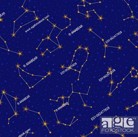 Star constellation seamless pattern. Dark blue space vector background with golden stars, Stock ...