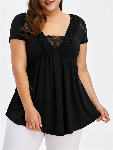 [44 Off] Plus Size Lace Insert Empire Waist T Shirt Rosegal