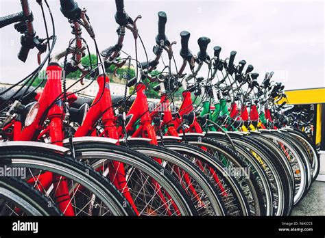 Row Of Parked Rental Bikes Hi Res Stock Photography And Images Alamy