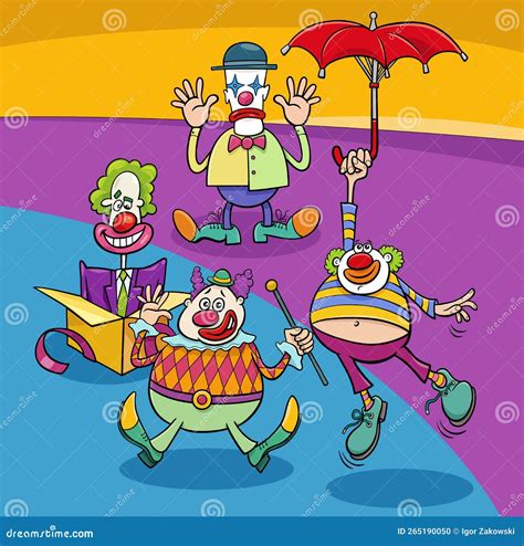 Cartoon Funny Clowns And Comedians Characters Group Stock Vector