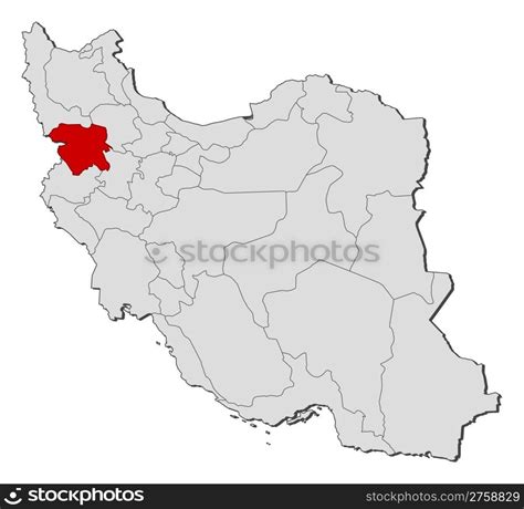 Map of Iran, Kurdistan highlighted. Political map of Iran with the ...