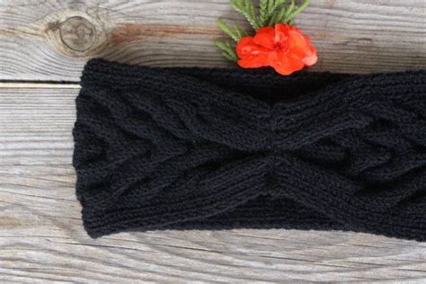 Zwarte Winter Hoofdband Wol Warme Oor Warmer Door Jolantaknit