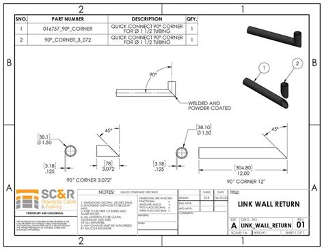 aluminum link handrail wall return
