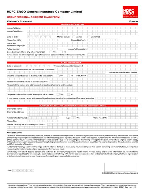 Fillable Online Group Personal Accident Claim Form HDFC ERGO Fax