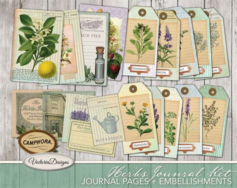 Herbs Junk Journal Kit Printable Journal Kit Digital Collage Sheets