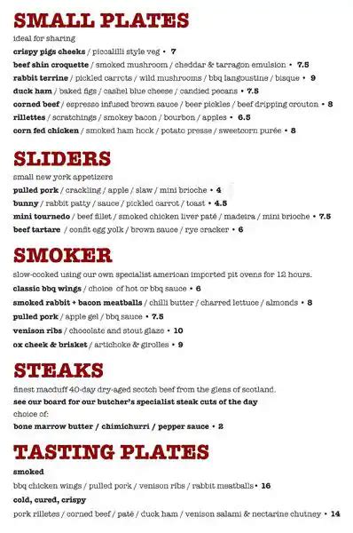 Menu at Meat Bar, Glasgow, 142 W Regent St