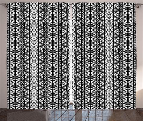 Retro Curtains 2 Panels Set Ethnic Boho Aztec Pattern In Black And White With Western Navajo