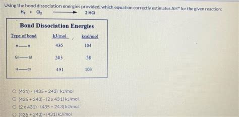 Solved Using The Bond Dissociation Energies Provided Which Chegg