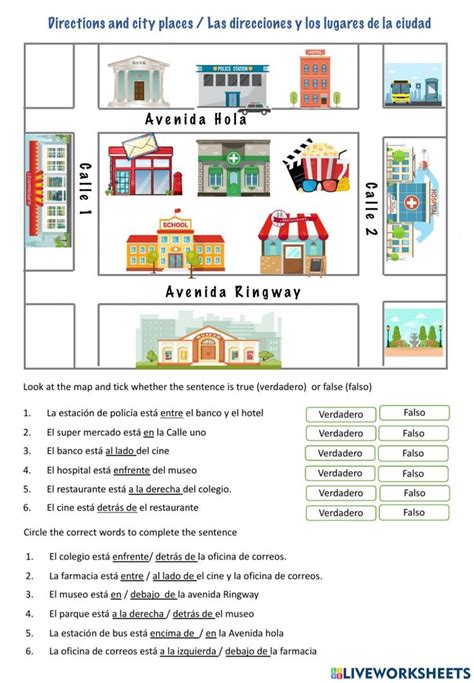 Las Direcciones Y Los Lugares De La Ciudad Worksheet Planes De