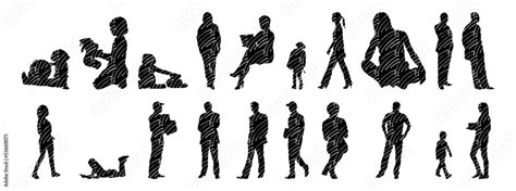 Vector illustration, Outline silhouettes of people, Contour drawing ...