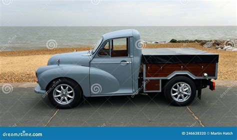 Classic Morris Minor Pickup Truck Parked On Seafront Promenade With