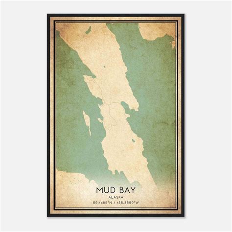 Vintage Mud Bay Alaska Map Poster, Mud Bay AK City Road Wall Art Print