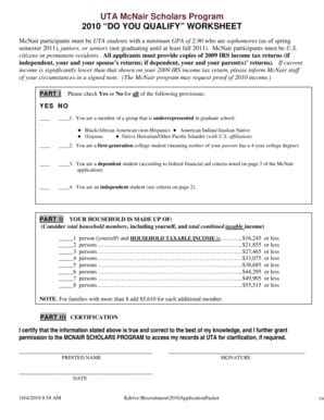 Fillable Online Uta UTA McNair Scholars Program 2010 DO YOU QUALIFY