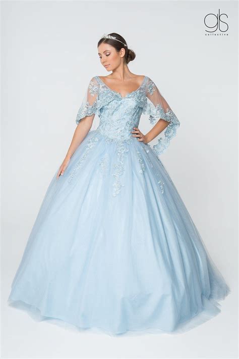 Mauve Long Quinceanera Glitter Mesh Ball Gown Cape Sleeve - Quinceanera