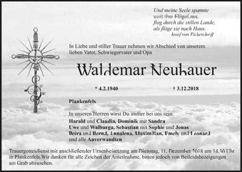 Traueranzeigen Von Waldemar Neubauer Nordbayerischer Kurier