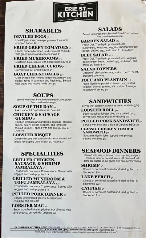 Menu Highlights and Dining Information for Erie Street Kitchen 6