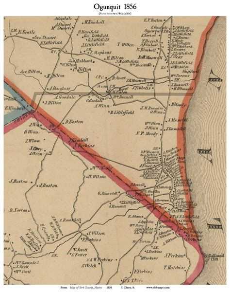 Ogunquit 1856 Old Town Map Custom With Homeowner Names Maine Reprint York County Me Tm Etsy