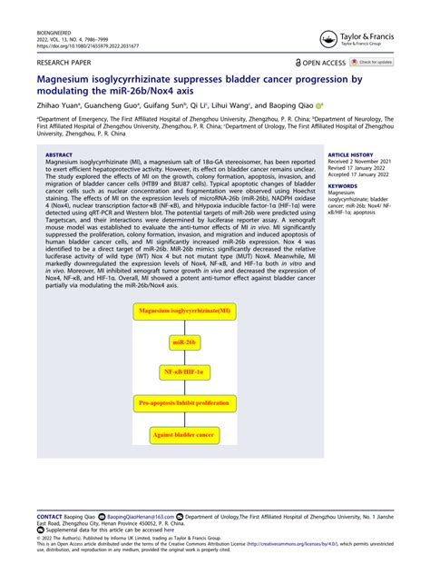 Pdf Magnesium Isoglycyrrhizinate Suppresses Bladder Cancer