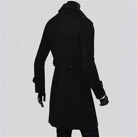 Buy Fsahjkee Mens Single Breasted Trench Coat Winter Wool Blend Pea