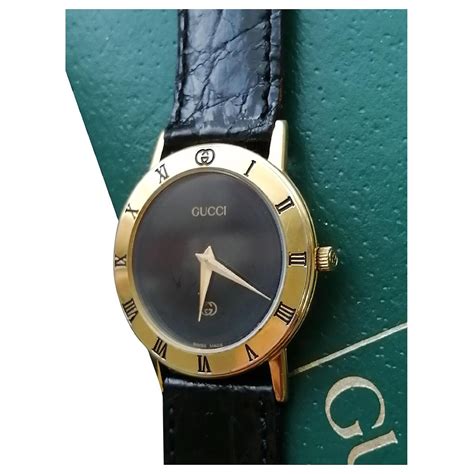 Original watch Gucci 3000 J wristwatch leather Black Gold hardware Gold ...