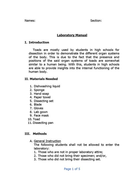 Lab Manual Toad Dissection | PDF | Abdomen | Medical Specialties