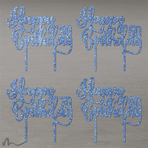 Cake Topper Happy Birthday Zahl Personalisiert Blau Glitzer