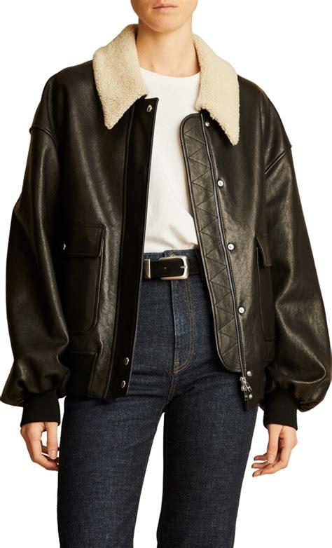 KHAITE Shellar Lambskin Leather Jacket With Genuine Shearling Collar