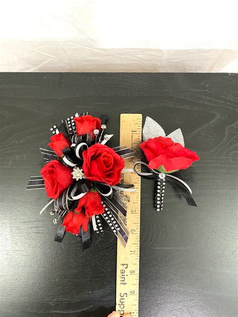 Red Wrist Corsage For Prom Red And Black Corsage And Etsy