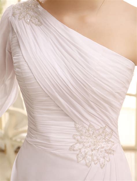 Ivory A Line Ruched Bridal Wedding Gown With One Shoulder