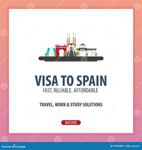 Visa To Spain. Document for Travel. Vector Flat Illustration. Stock
