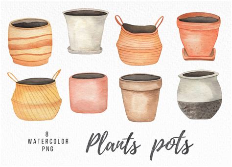 Watercolor Boho Flower Pots Clipart Plants Pots Clipart Home Plants