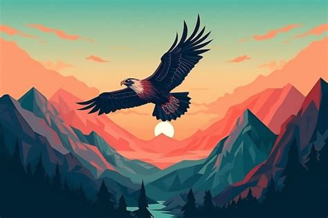 Premium Photo | Eagle flying in the mountains at sunset illustration of ...