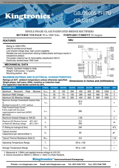 Gbj Datasheet Pdf Single Phase Glass Passivated Bridge Rectifiers