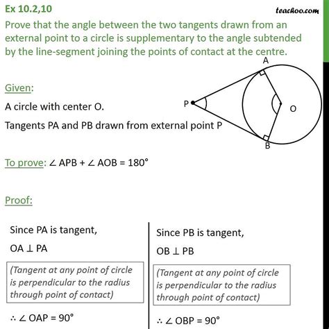 Ex 10 2 10 Prove That Angle Between Two Tangents Drawn