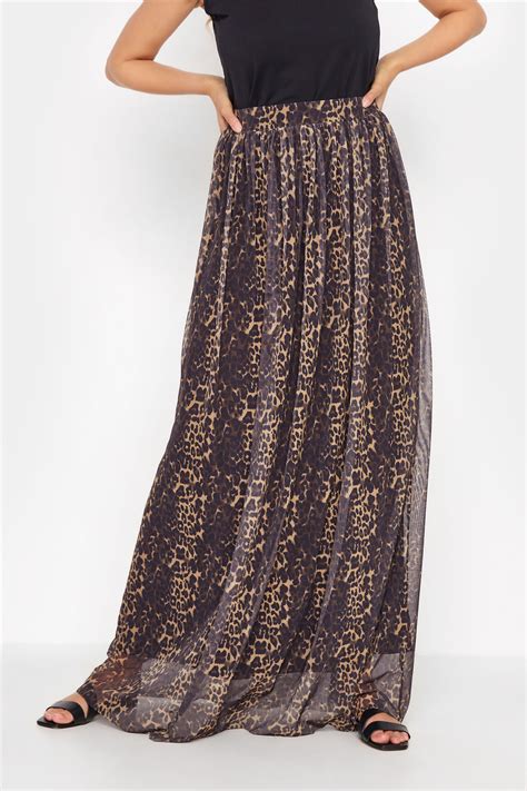 Lts Tall Womens Brown Leopard Print Mesh Maxi Skirt Long Tall Sally