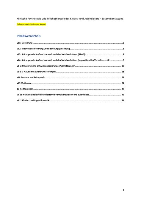 Klinische Psychologie Und Psychotherapie Des Kindes II VL 5