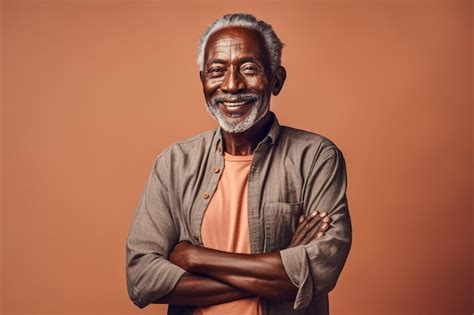 Premium AI Image Cheerful Elderly Black Man Smiling With Arms Crossed