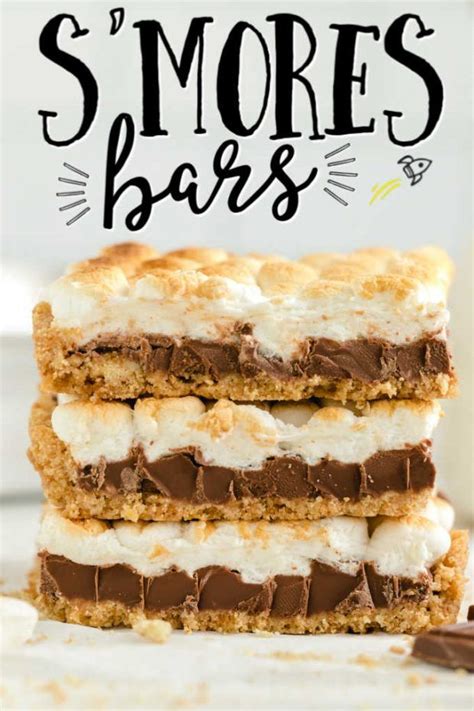 Three Smores Bars With Mini Marshmallows Stacked On Top Of One Another Smores Bar Recipe