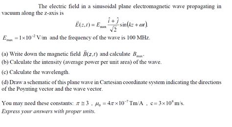 Solved The Electric Field In A Sinusoidal Plane Chegg